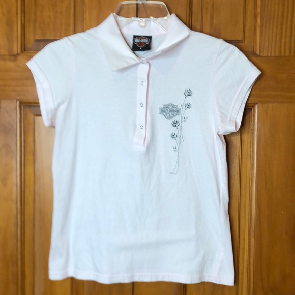 Harley Davidson Pink Snap Front Cap Sleeve Top SIZE SMALL - Picture 1 of 6